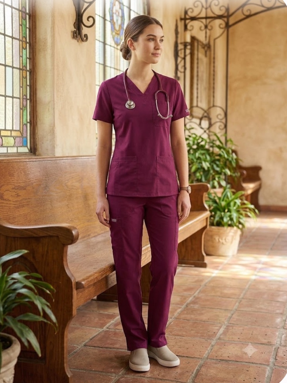Wine Burgundy Medical Scrub Set – Size XXS .
